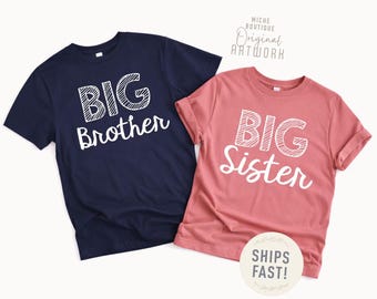 Big Sister Shirt, Big Brother, Sibling Gifts, Navy Blue, Mauve, Matching, New Sibling, Little Brother, Hospital Outfits, Matching Kids Gift