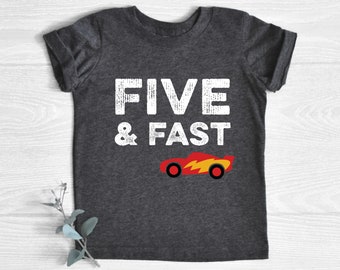 FIVE & FAST, Race Car Birthday Shirt, 5th Birthday, Racing Birthday Boy Shirt, Birthday Outfit, Race Car Party Outfit, Nascar Birthday Shirt