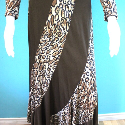 70's Maxi Dress Early 70's shops Leopard Swirl Print Polyester Jersey Mock Turtleneck Maxi Dress Size Small/Medium