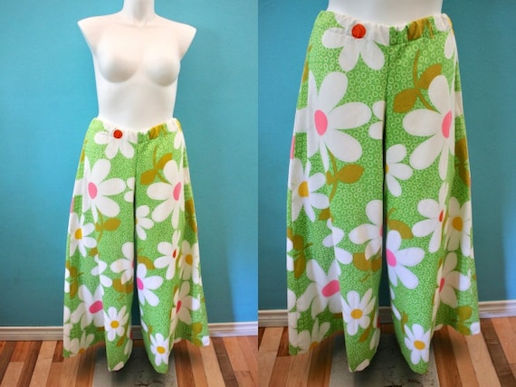 60's Womens' Pants 1960's Daisy Print Barkcloth Pa