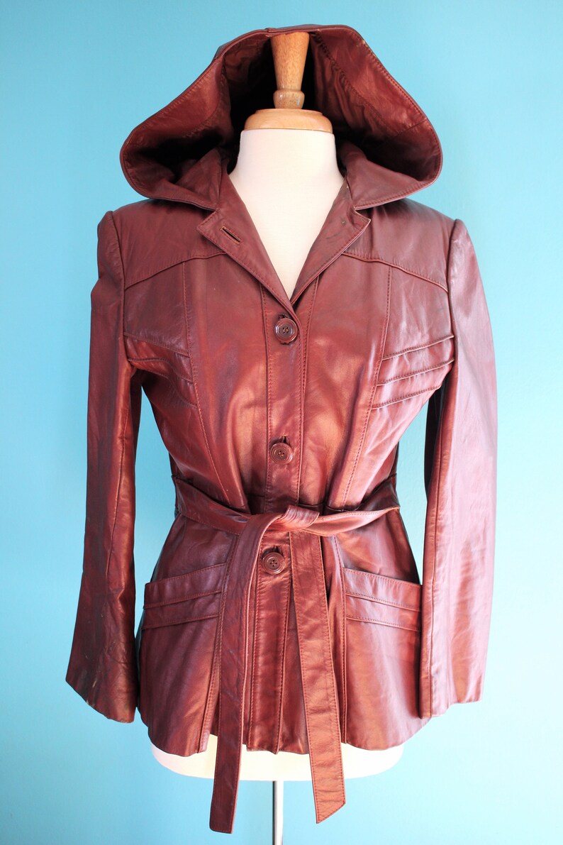70 S Leather Jacket Women Toffee Hooded