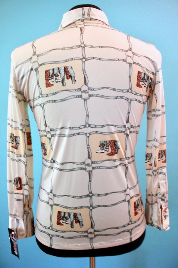 70's Disco Shirt.......70's Boots And Spurs Print… - image 3