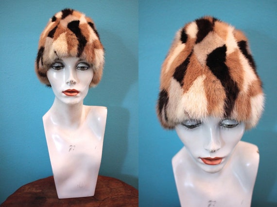 60's Hat 60's Patchwork Fur Cloche Hat