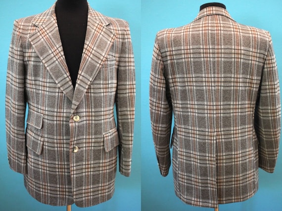70's Sports Jacket 70's Men's Plaid Polyester Suit