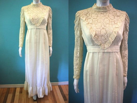 70's Maxi Dress 1970's Cream Victorian Style Maxi