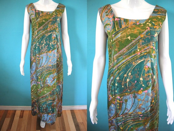 60's Maxi Dress 60's Psychedelic Print Brocade Max