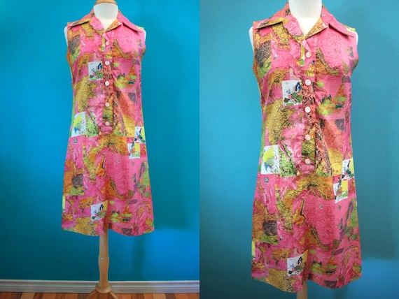 60's Dress Pink Photo Map Print 60's Shift Dres