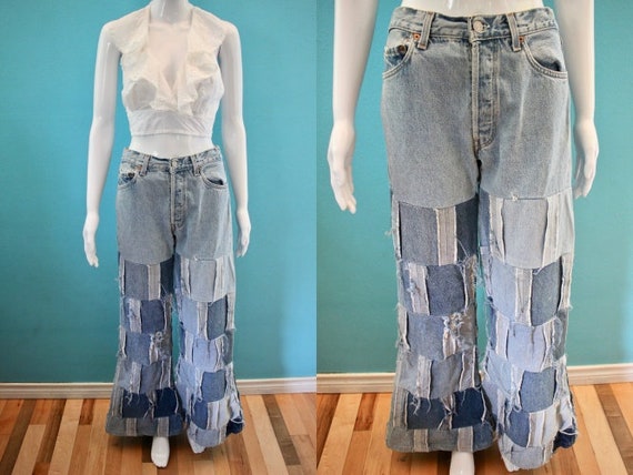 70's Jeans 1970's Patchwork Bell Bottom Levi's Jea