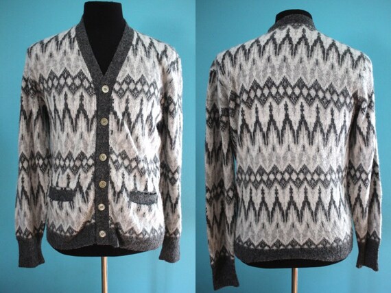 60's Men's Cardigan Sweater 60's Fair Isle Print