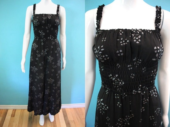 70's Jumpsuit 1970's Black And Silver Palazzo Jump