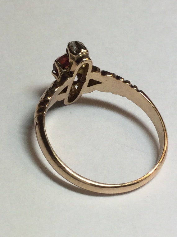 Victorian 9k Gold Garnet Rose Cut Diamond Ring-Re… - image 2