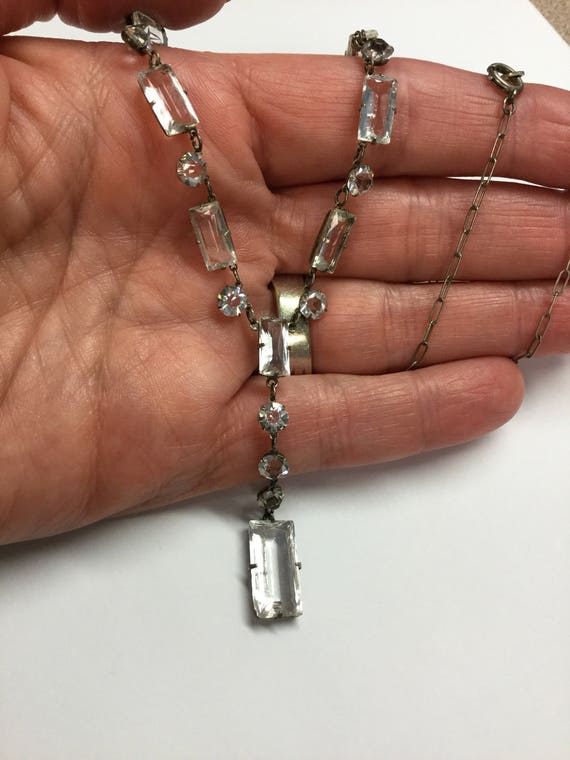 Vintage Sterling Silver Art Deco Clear Stone 16" … - image 2