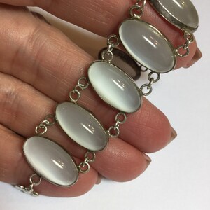 Vintage Sterling Silver Bracelet with Man Made Large Moonstones