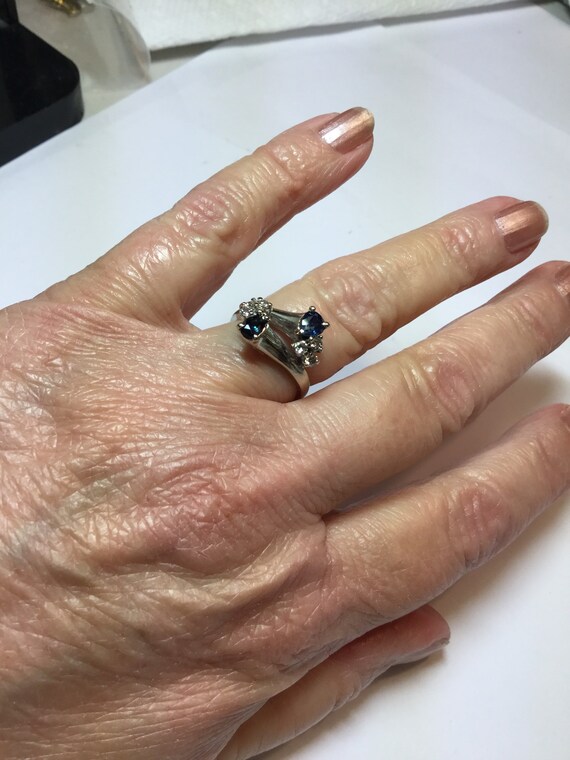 Estate Double Blue Sapphire Diamond Ring-14k Whit… - image 8