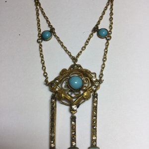 Vintage Art Nouveau Czech Gold Filled Rhineston and Turquoise