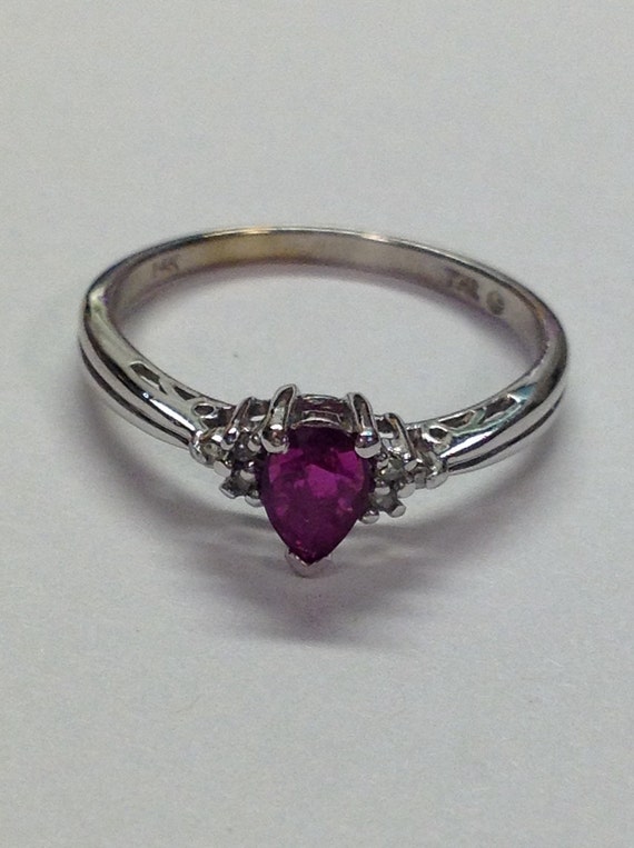14k White Gold Pear Shape Ruby and Diamond Ring