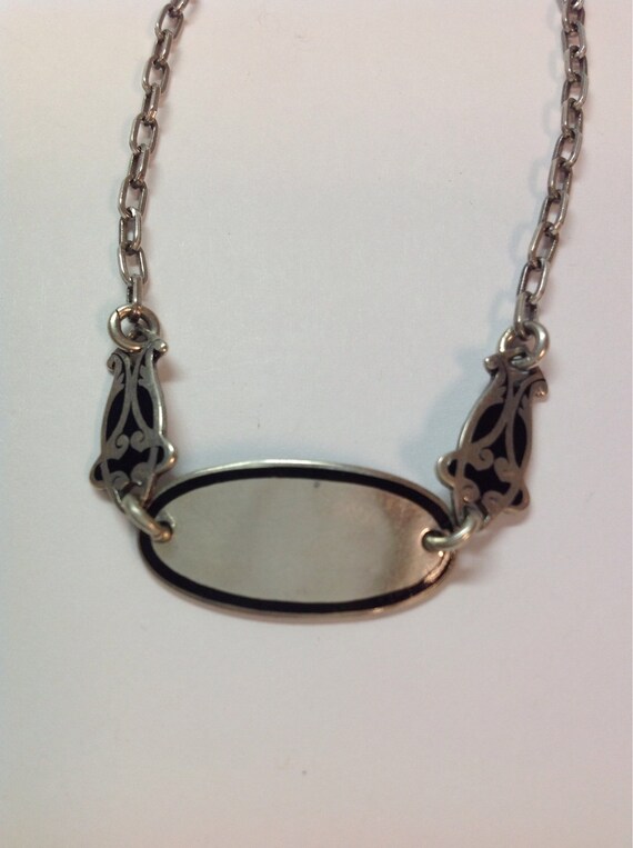 Sterling Silver Black Enameled Vintage Link Brace… - image 2