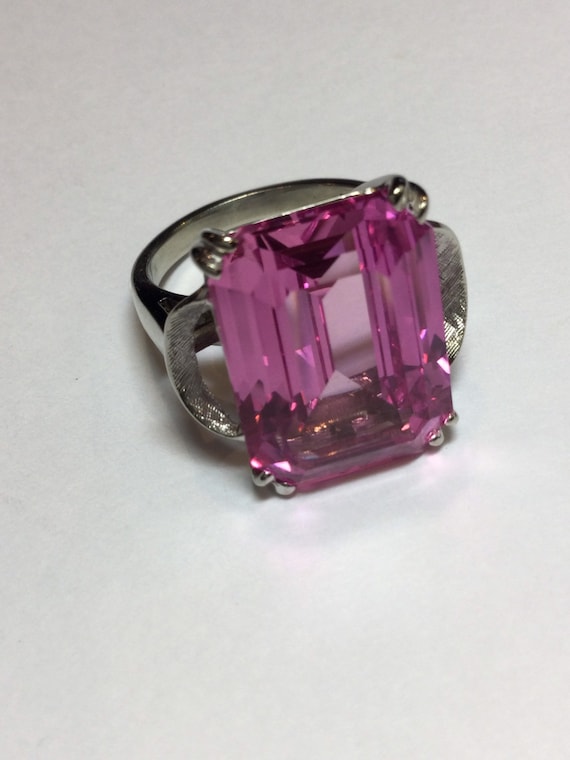 Pink Stone Statement Ring- Large Pink Stone In 10… - image 1