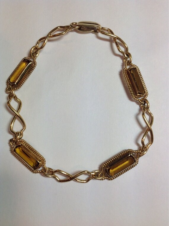 Vintage Art Deco Gold filled Yellow Citrine Color… - image 1