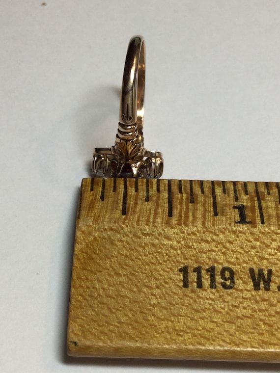 Victorian 9k Gold Garnet Rose Cut Diamond Ring-Re… - image 8