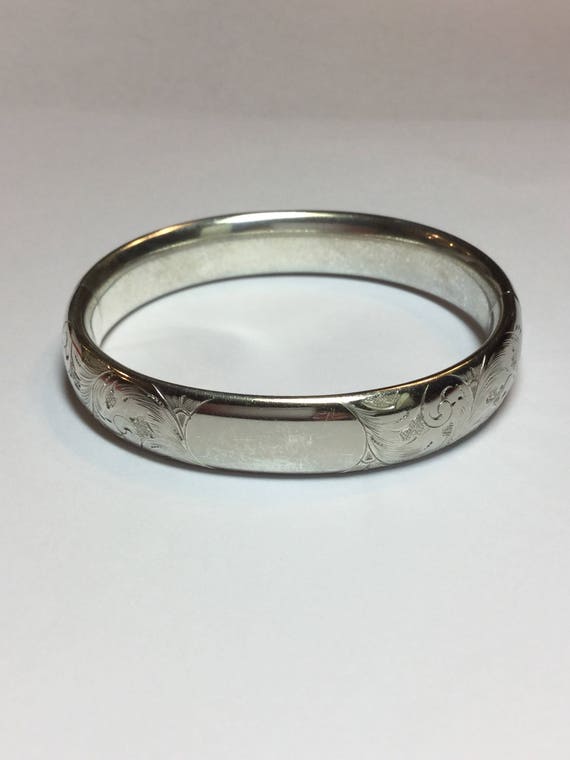 Vintage Sterling Silver Hallmarked Etched Bangle … - image 1