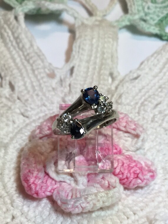 Estate Double Blue Sapphire Diamond Ring-14k Whit… - image 7