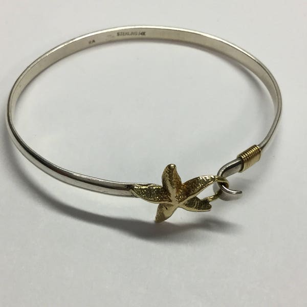 Designer Sterling 14k Yellow Gold Starfish Hook Bangle Bracelet Signed RA