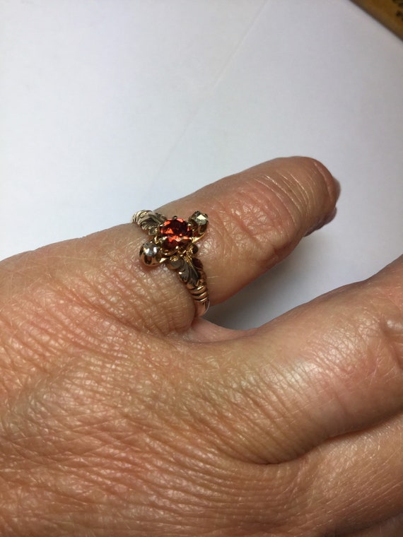 Victorian 9k Gold Garnet Rose Cut Diamond Ring-Re… - image 6
