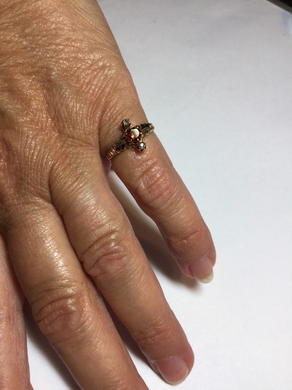 Victorian 9k Gold Garnet Rose Cut Diamond Ring-Re… - image 4