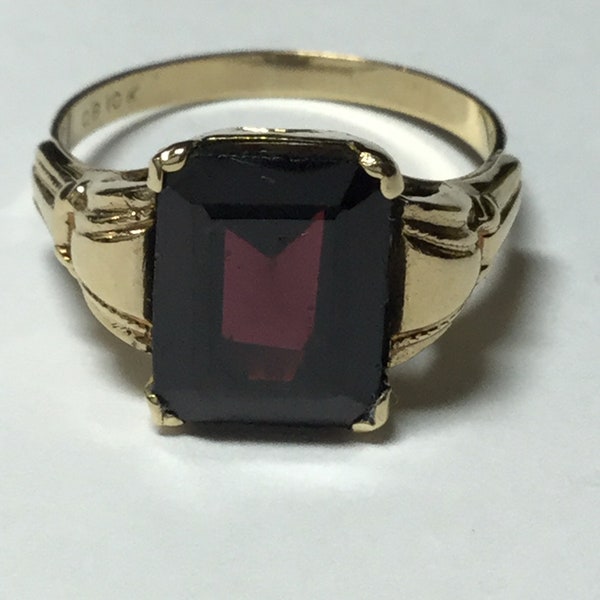 Vintage Ostby Barton Garnet Ring-Genuine Garnet 10k Yellow Gold Signed 1950'S Rectangular January Birthstone Ring Size 5.75