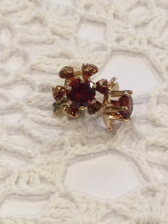 Vintage Garnet Flower Earrings-10k Rosey Yellow G… - image 7