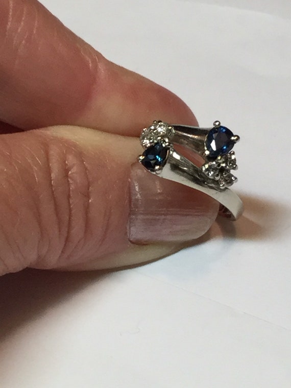Estate Double Blue Sapphire Diamond Ring-14k Whit… - image 3