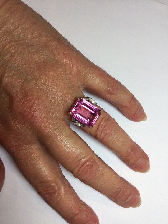 Pink Stone Statement Ring- Large Pink Stone In 10… - image 8