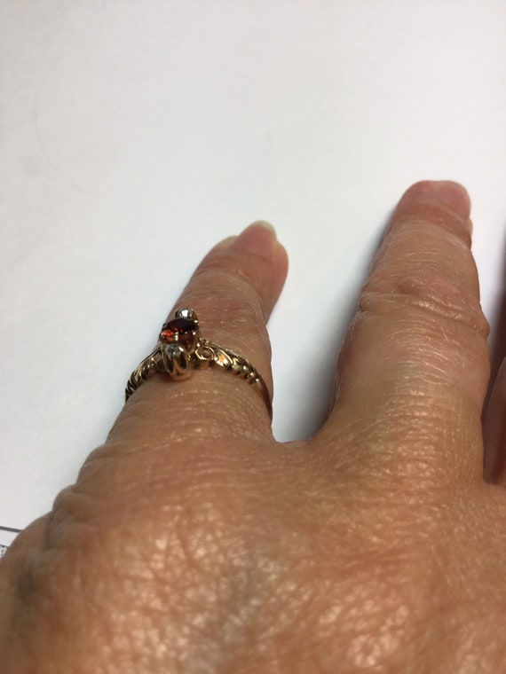 Victorian 9k Gold Garnet Rose Cut Diamond Ring-Re… - image 5