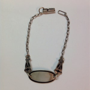 Sterling Silver Black Enameled Vintage Link Bracelet, Signet, Engraveable