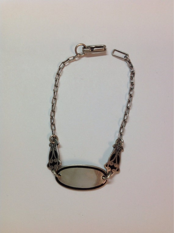 Sterling Silver Black Enameled Vintage Link Brace… - image 1