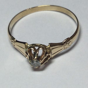 Viktorianischer Diamant Ring-14k Gelbgold Buttercup Top Zierlich ein Ring Größe 6,5