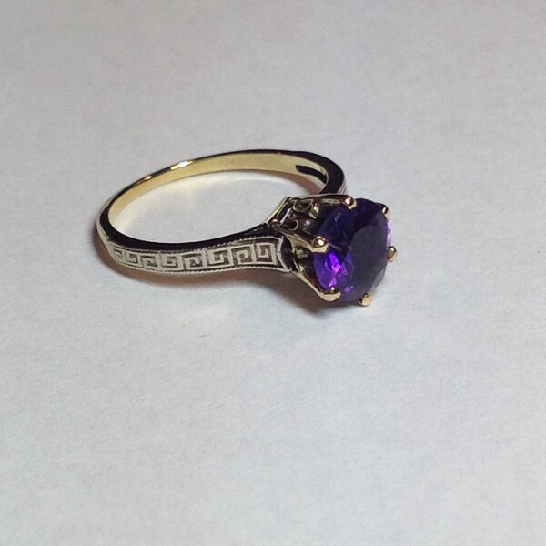 Vintage Art Deco 10k Yellow and White Gold Filigree Solitaire with Genuine Amethyst
