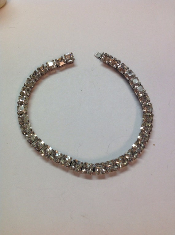 Vintage Mid Century Sterling Rhinestone Tennis Br… - image 1