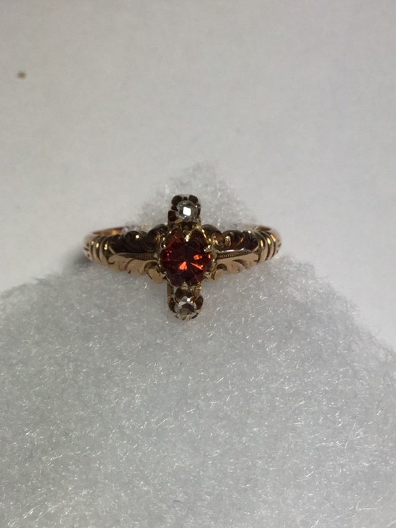 Victorian 9k Gold Garnet Rose Cut Diamond Ring-Re… - image 7