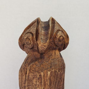 Wood Carved Owl Figure - Face on Each Side - Artist Signed