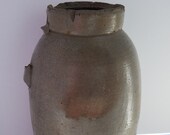Tall Textured Finish Gray Antique Pottery Jar, Crock or Possible Butter Churn