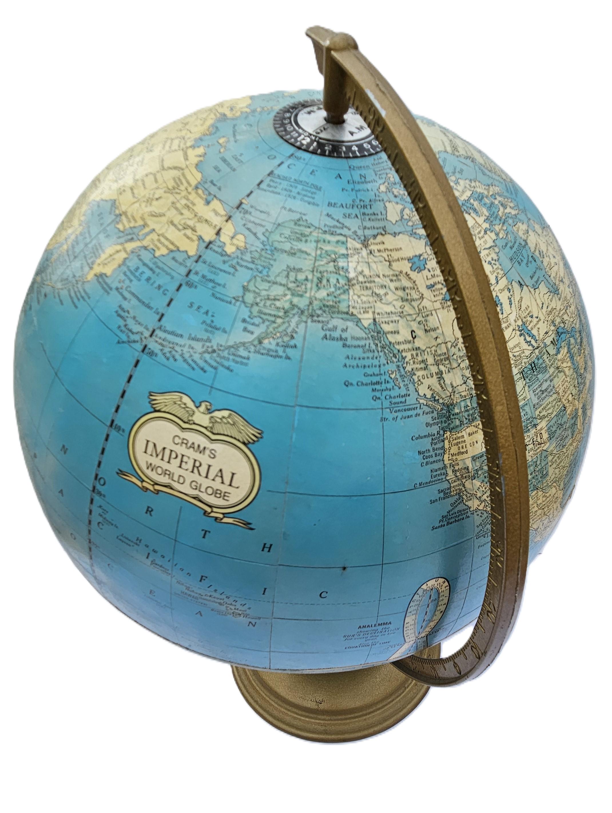 World Globe With Metal Stand Cram Imperial 1990s - Fedex to IN 25