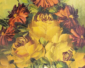 【WEB限定】 黄色を基調とした花の油絵 枚、黒漆塗りの木製フレーム入り 2 絵画
