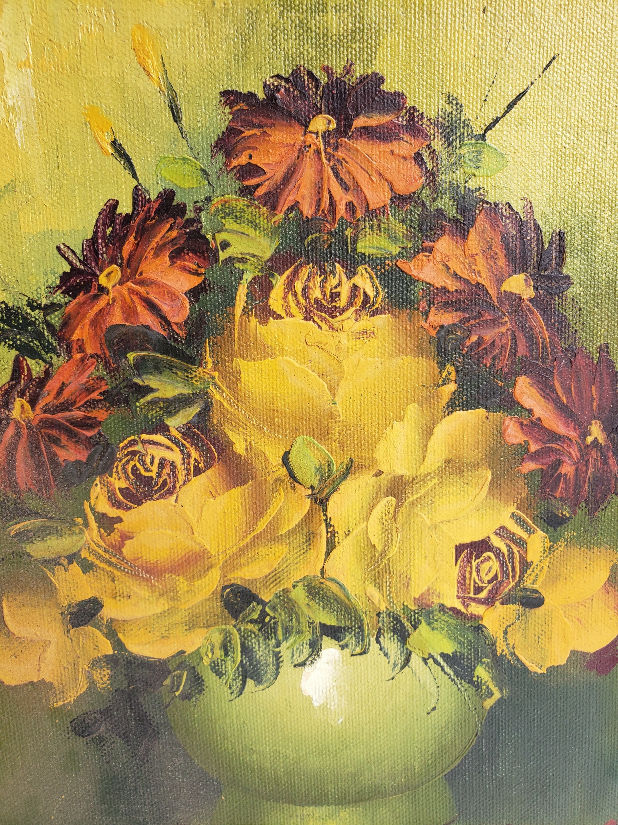 【年中無休】 黄色を基調とした花の油絵 枚、黒漆塗りの木製フレーム入り 2 絵画