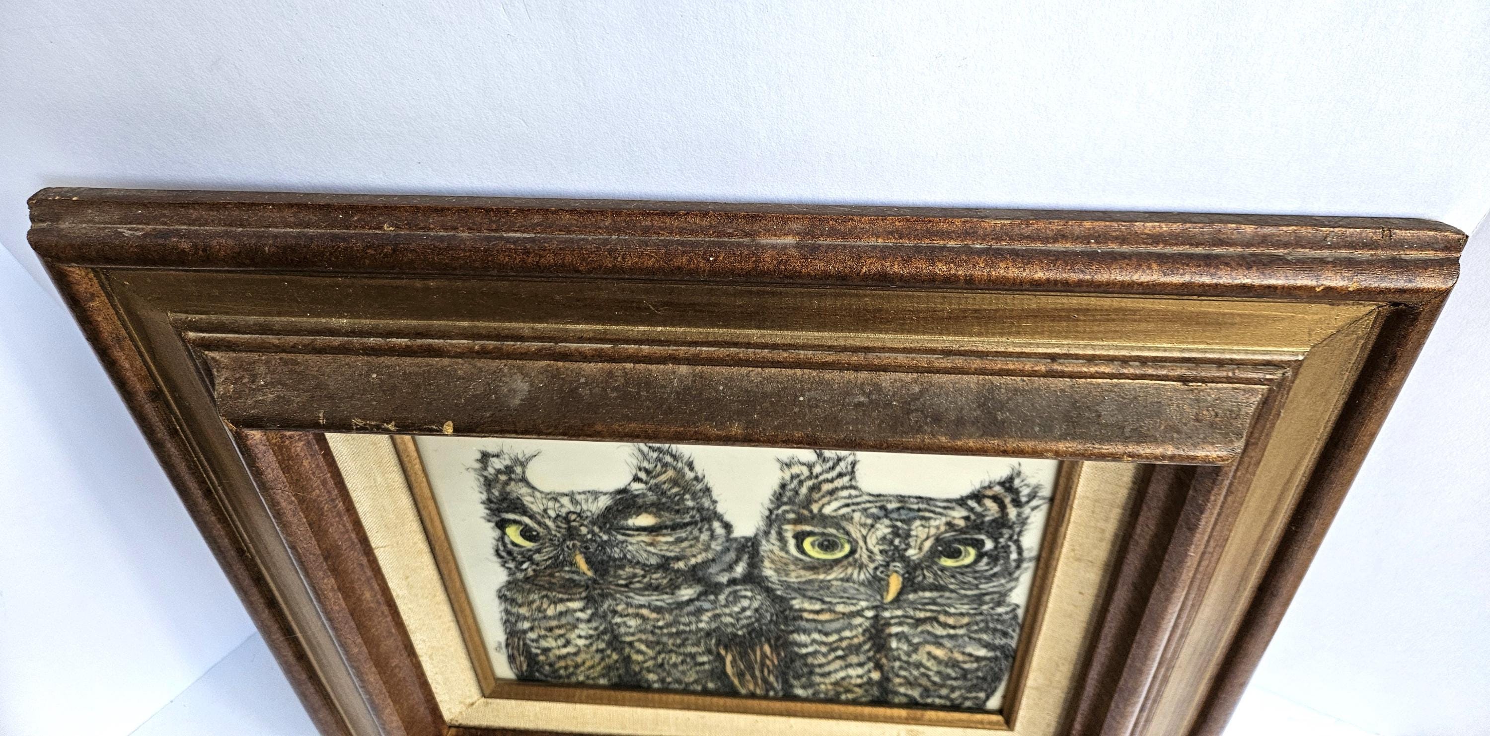 Unique Pair of Owls Framed Resin Etching by Edris Eckhardt - Etsy