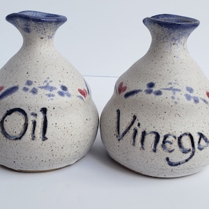 Studio Pottery Oil and Vinegar Cruet Set - Signed - No Corks Included