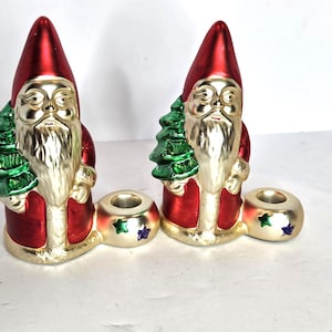 Mercury Glass Style Santa Taper Candle Holder - Vintage 1996 Enesco Otagiri