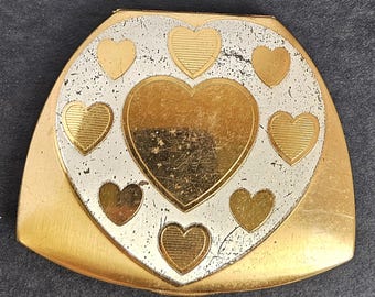 Vintage Gold Metal Compact with Hearts Detail - Elgin American