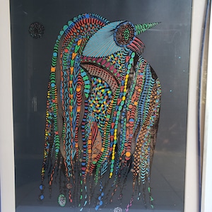 Vintage Framed Multi-Colored Indian Chief Head Dress Print - Unique and Bright Piece